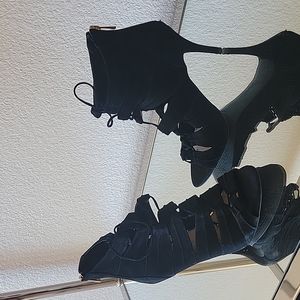 Jessica Simpson Laced, black suede heels, size 8.5